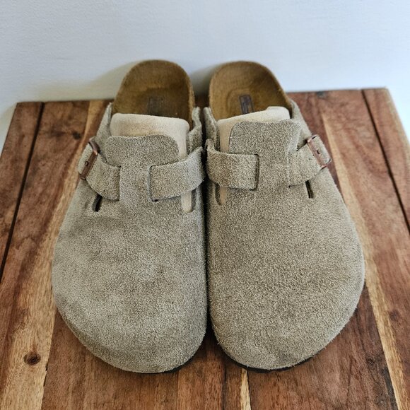 Birkenstock Boston Soft Footbed Clogs Suede Leather Taupe Size 36 Women's 5 - Picture 1 of 10